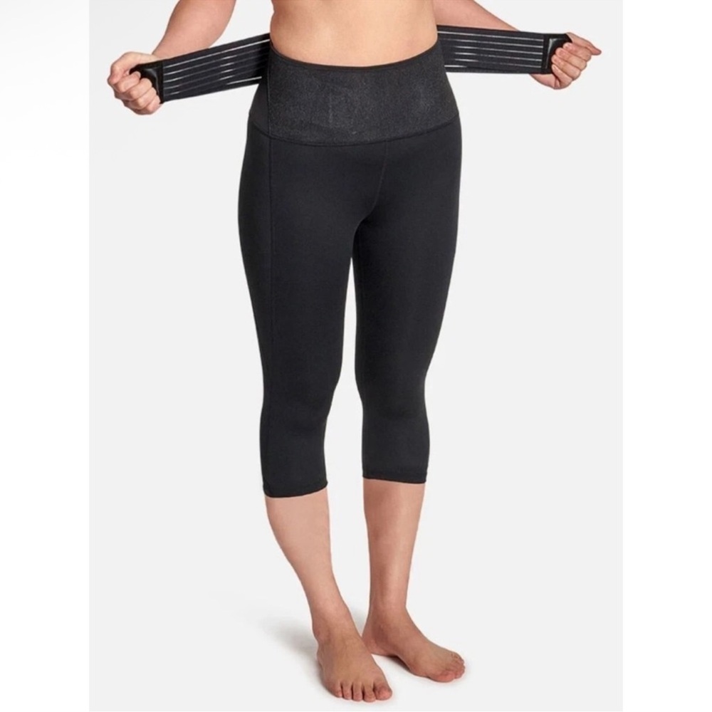 Tommie Copper Adjustable Back Support Capri 19” Leggings Black New